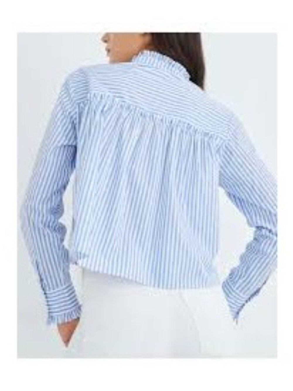 Veronica Beard Blue & White Striped Ruffle Collar Button-Down Shirt Size 6 - Picture 7 of 12